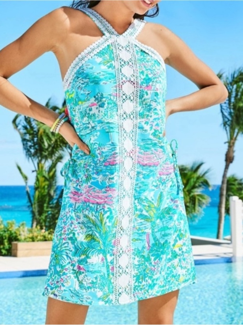 Lilly Pulitzer Ryder Romper Dress Sunshine City Size 10 Blue white Pink